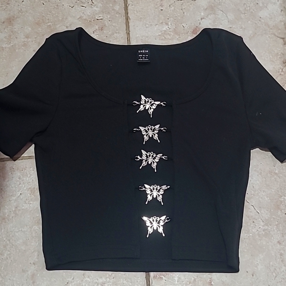 Black Butterfly Crop Top